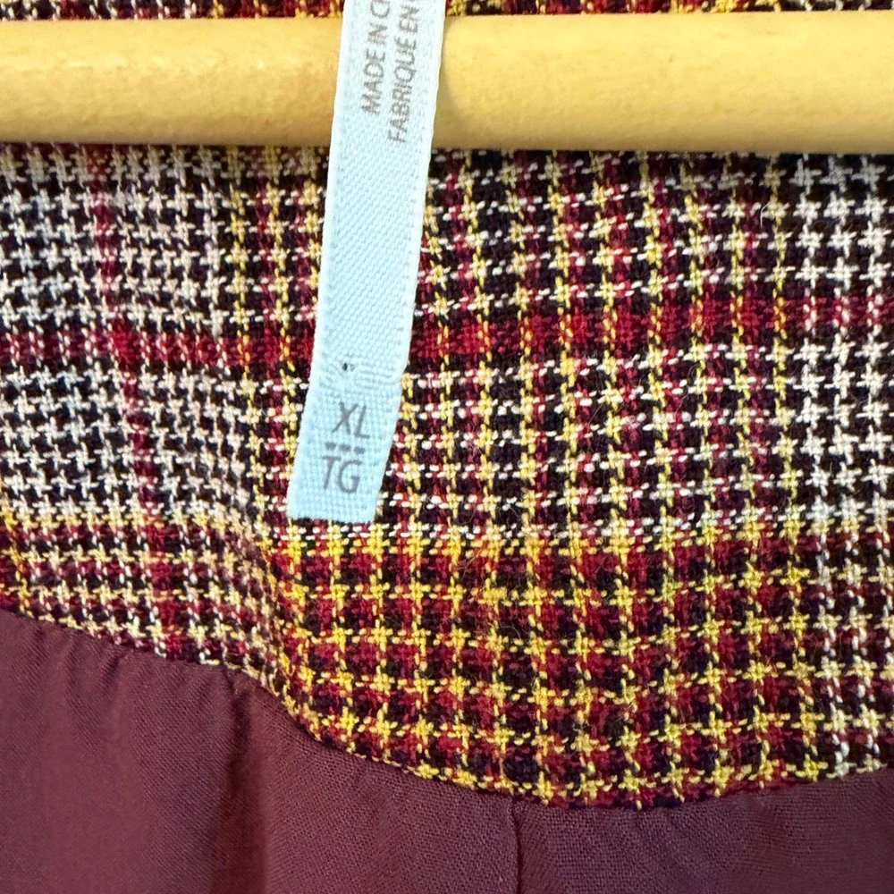 Free People Linen Blend Plaid Oversized Blazer Burgundy Mustard XL OB924115